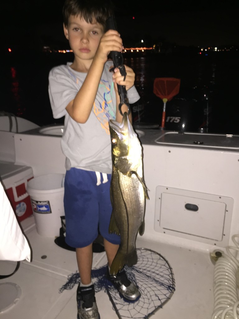 April 1- A night fishing charter produced this nice snook for Robert near a bridge in Boynton Beach.